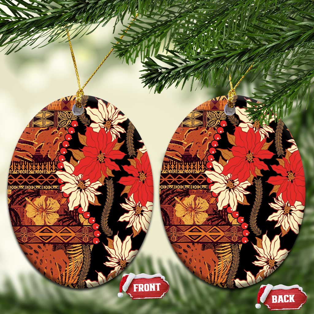 Hawaii Christmas Poinsettia Lei Ceramic Ornament Tapa Pattern - Polynesian Pride