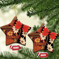 Hawaii Christmas Poinsettia Lei Ceramic Ornament Tapa Pattern - Polynesian Pride
