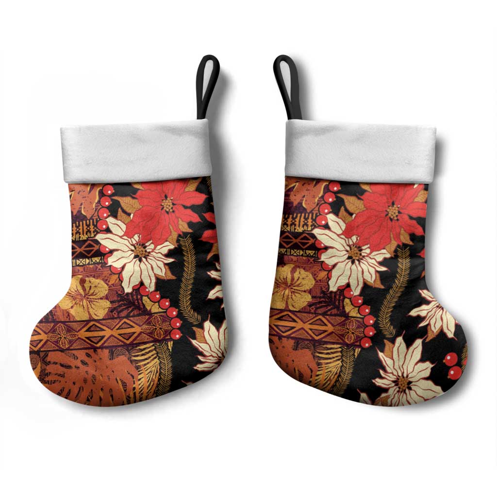 Hawaii Christmas Poinsettia Lei Christmas Stocking Tapa Pattern - Polynesian Pride