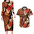 Hawaii Christmas Poinsettia Lei Couples Matching Long Sleeve Bodycon Dress and Hawaiian Shirt Tapa Pattern - Polynesian Pride