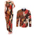Hawaii Christmas Poinsettia Lei Couples Matching Tank Maxi Dress and Long Sleeve Button Shirt Tapa Pattern - Polynesian Pride