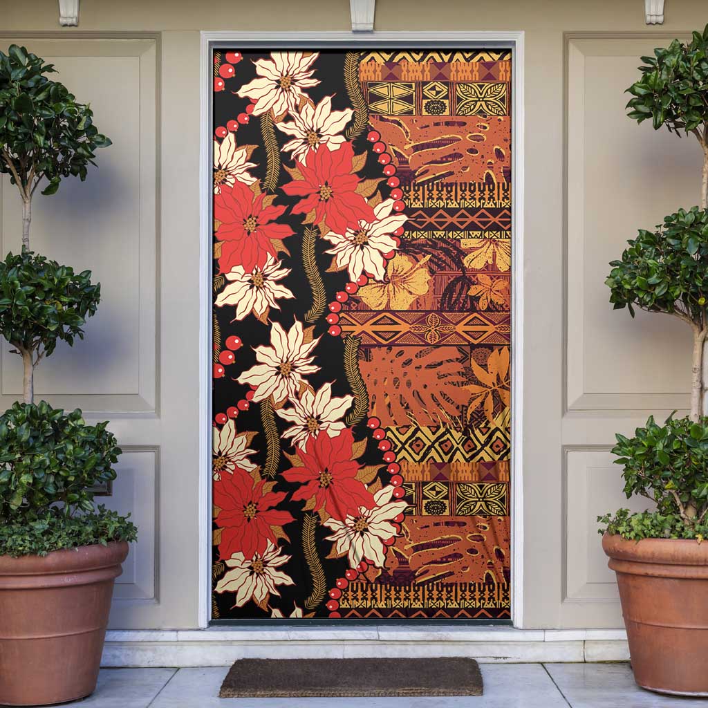 Hawaii Christmas Poinsettia Lei Door Cover Tapa Pattern - Polynesian Pride