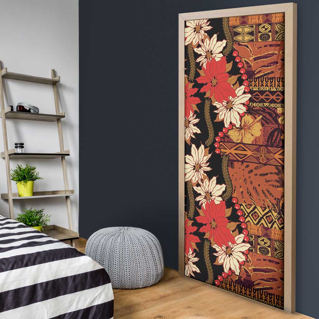 Hawaii Christmas Poinsettia Lei Door Cover Tapa Pattern - Polynesian Pride