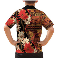 Hawaii Christmas Poinsettia Lei Family Matching Mermaid Dress and Hawaiian Shirt Tapa Pattern - Polynesian Pride