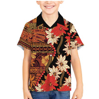Hawaii Christmas Poinsettia Lei Family Matching Mermaid Dress and Hawaiian Shirt Tapa Pattern - Polynesian Pride