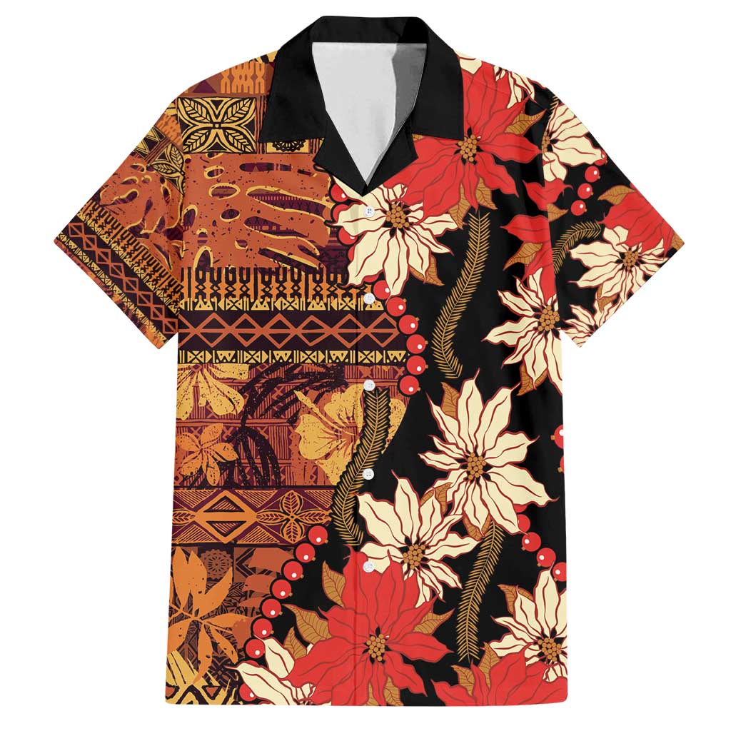 Hawaii Christmas Poinsettia Lei Family Matching Puletasi and Hawaiian Shirt Tapa Pattern - Polynesian Pride