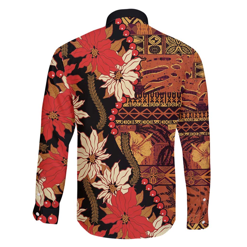 Hawaii Christmas Poinsettia Lei Family Matching Puletasi and Hawaiian Shirt Tapa Pattern - Polynesian Pride