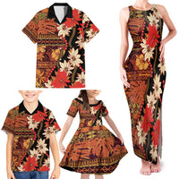 Hawaii Christmas Poinsettia Lei Family Matching Tank Maxi Dress and Hawaiian Shirt Tapa Pattern - Polynesian Pride