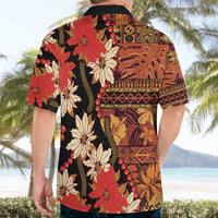 Hawaii Christmas Poinsettia Lei Hawaiian Shirt Tapa Pattern - Polynesian Pride