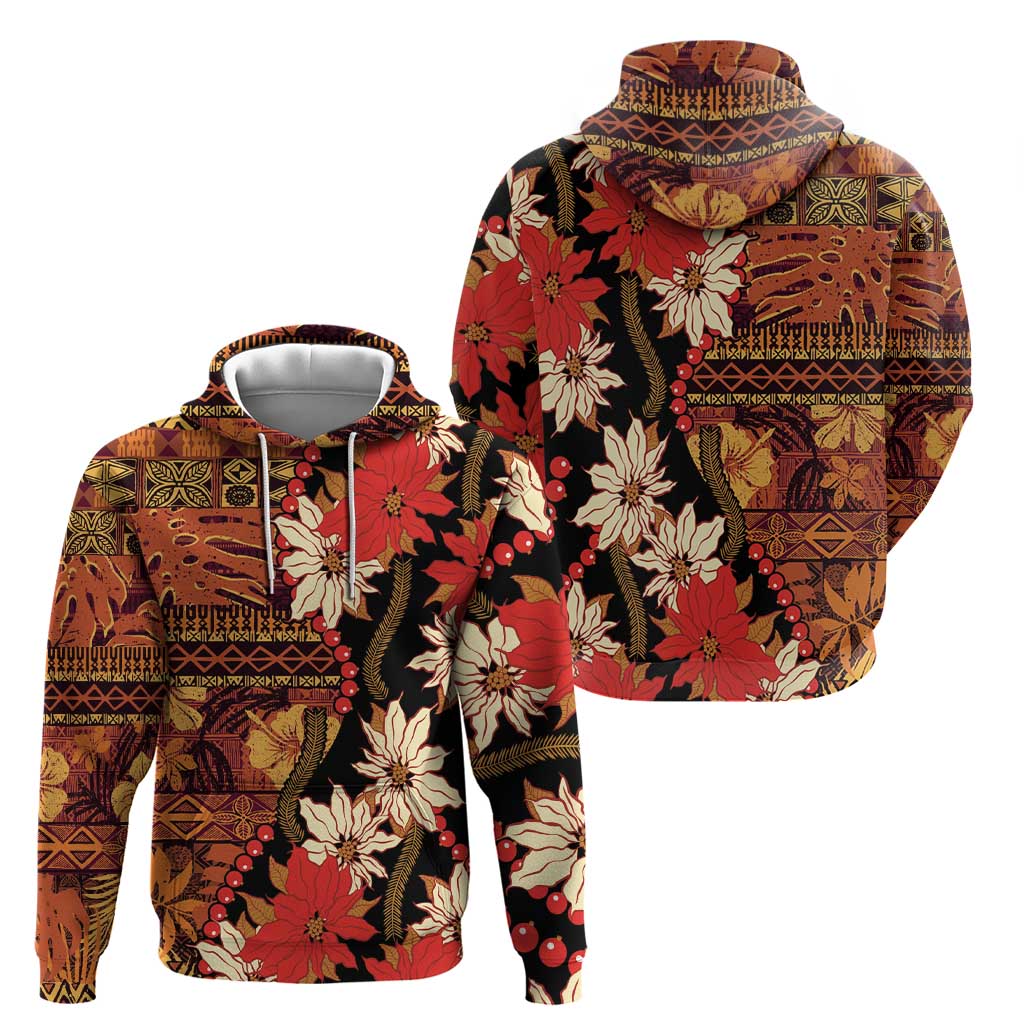 Hawaii Christmas Poinsettia Lei Hoodie Tapa Pattern - Polynesian Pride