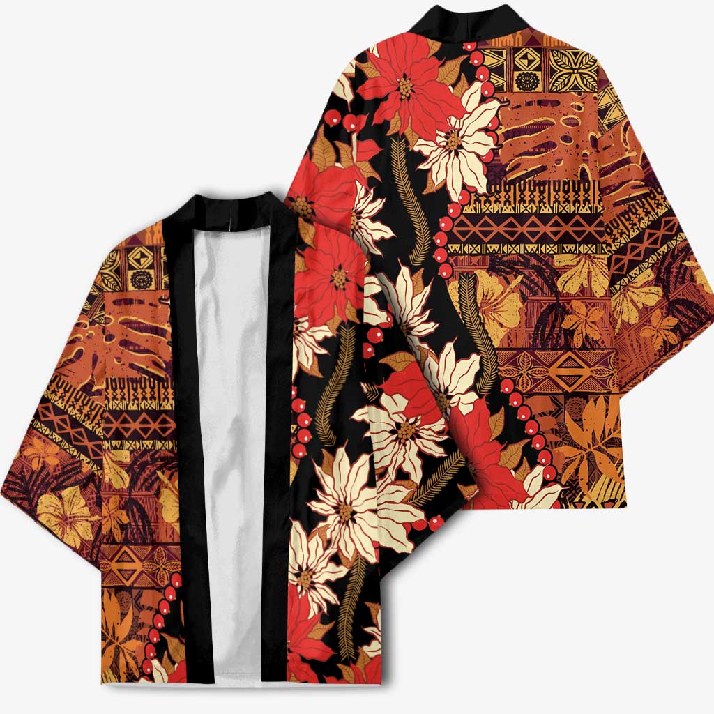 Hawaii Christmas Poinsettia Lei Kimono Tapa Pattern - Polynesian Pride