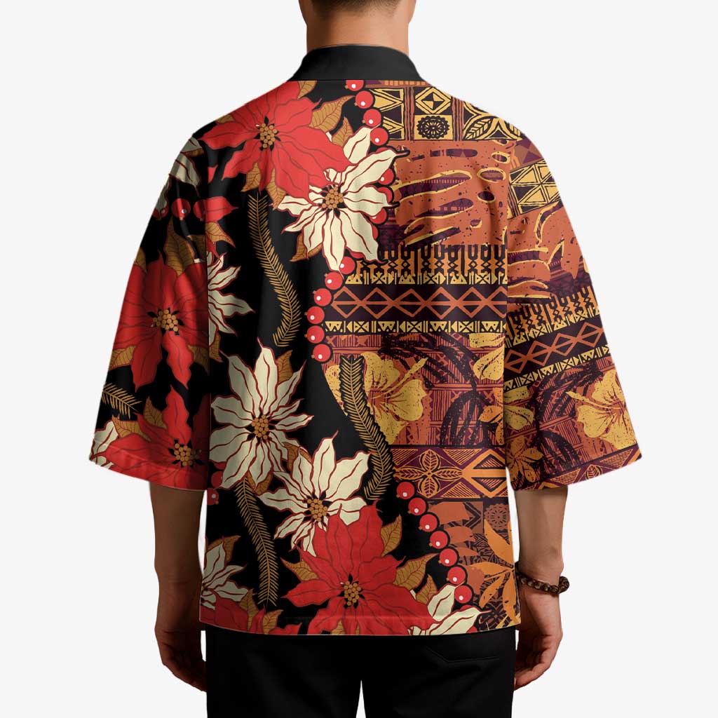 Hawaii Christmas Poinsettia Lei Kimono Tapa Pattern - Polynesian Pride