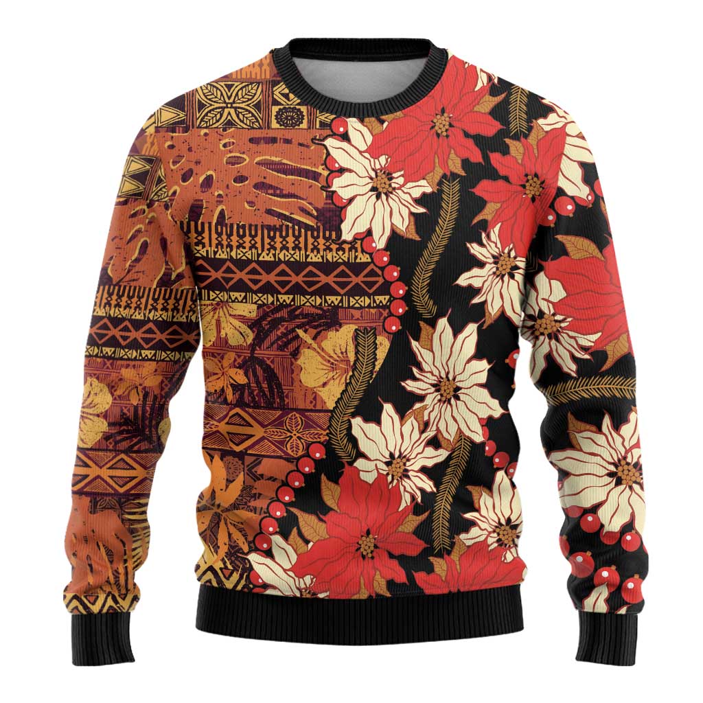 Hawaii Christmas Poinsettia Lei Ugly Christmas Sweater Tapa Pattern - Polynesian Pride