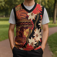 Hawaii Christmas Poinsettia Lei Christmas Knitted V-Neck Vest Tapa Pattern - Polynesian Pride