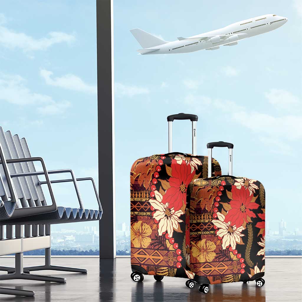 Hawaii Christmas Poinsettia Lei Luggage Cover Tapa Pattern - Polynesian Pride