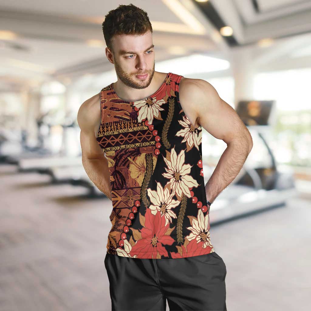 Hawaii Christmas Poinsettia Lei Men Tank Top Tapa Pattern - Polynesian Pride