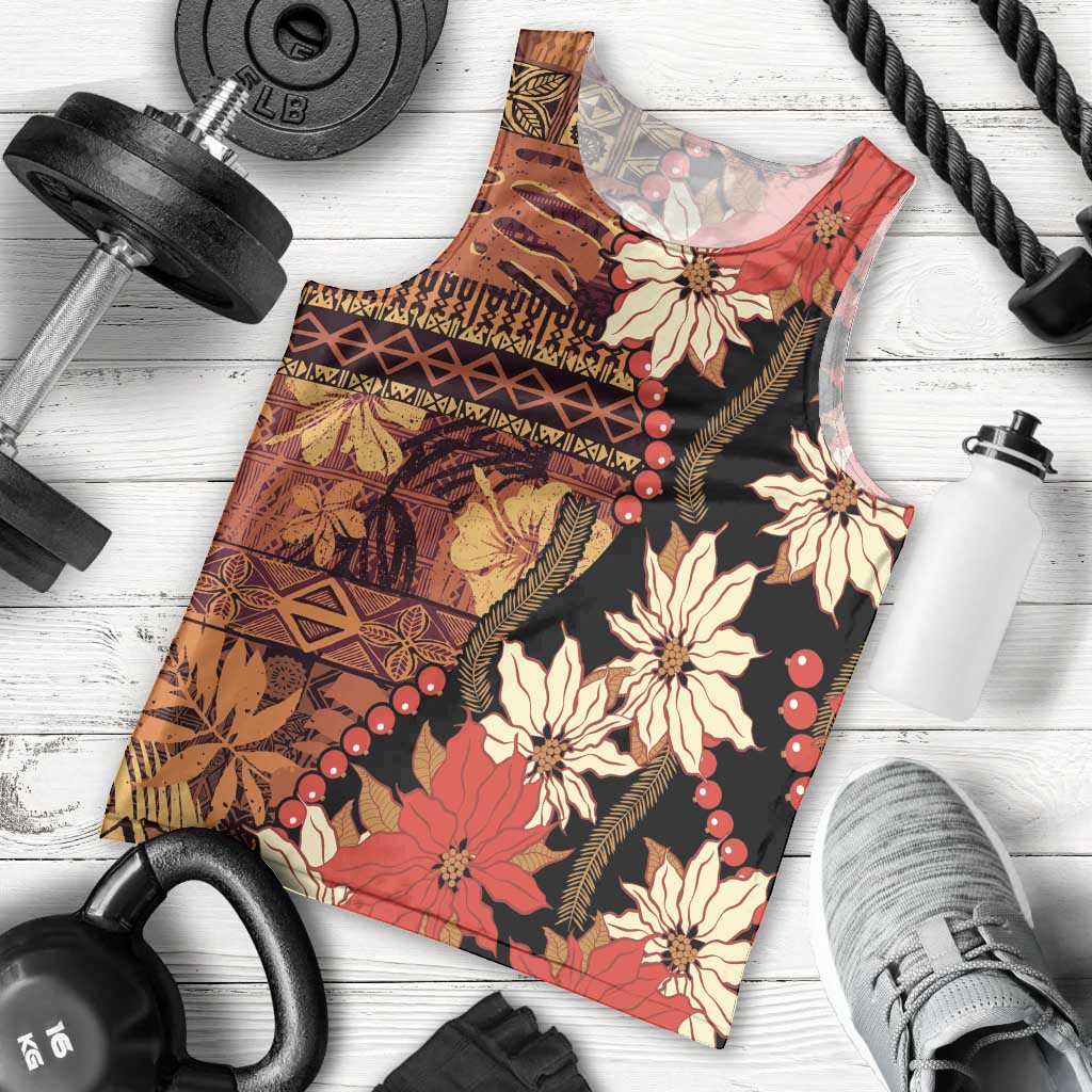 Hawaii Christmas Poinsettia Lei Men Tank Top Tapa Pattern - Polynesian Pride