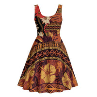 Hawaii Christmas Poinsettia Lei Midi Dress Tapa Pattern - Polynesian Pride