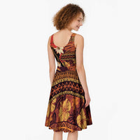Hawaii Christmas Poinsettia Lei Midi Dress Tapa Pattern - Polynesian Pride