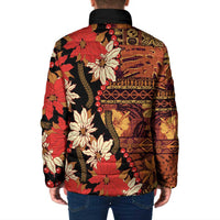 Hawaii Christmas Poinsettia Lei Padded Jacket Tapa Pattern - Polynesian Pride