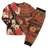 Hawaii Christmas Poinsettia Lei Christmas Pajama Set Tapa Pattern - Polynesian Pride