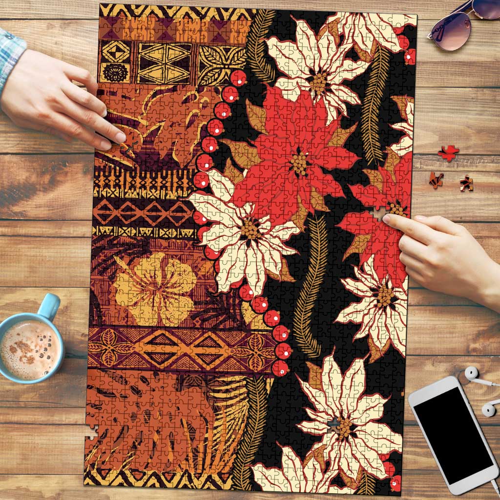 Hawaii Christmas Poinsettia Lei Puzzle Tapa Pattern - Polynesian Pride