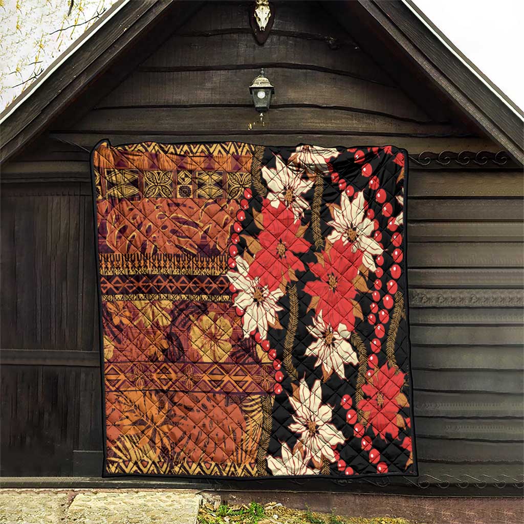 Hawaii Christmas Poinsettia Lei Quilt Tapa Pattern - Polynesian Pride