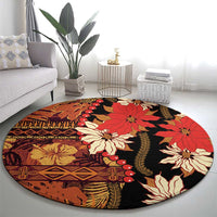 Hawaii Christmas Poinsettia Lei Round Carpet Tapa Pattern - Polynesian Pride