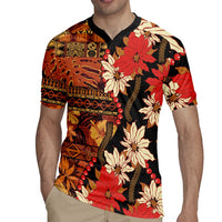 Hawaii Christmas Poinsettia Lei Rugby Jersey Tapa Pattern - Polynesian Pride