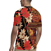 Hawaii Christmas Poinsettia Lei Rugby Jersey Tapa Pattern - Polynesian Pride