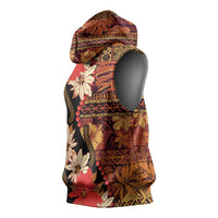 Hawaii Christmas Poinsettia Lei Sleeveless Hoodie Tapa Pattern - Polynesian Pride