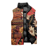 Hawaii Christmas Poinsettia Lei Sleeveless Puffer Jacket Tapa Pattern - Polynesian Pride
