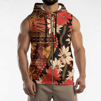 Hawaii Christmas Poinsettia Lei Sleeveless Zip Hoodie Tapa Pattern - Polynesian Pride