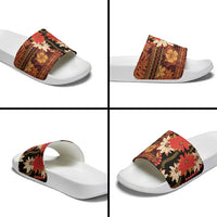 Hawaii Christmas Poinsettia Lei Slide Sandals Tapa Pattern - Polynesian Pride
