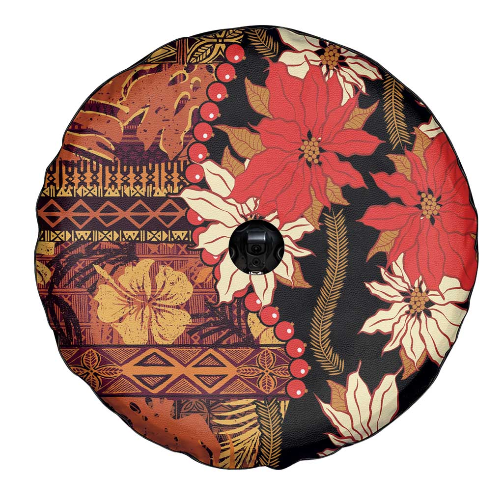 Hawaii Christmas Poinsettia Lei Spare Tire Cover Tapa Pattern - Polynesian Pride