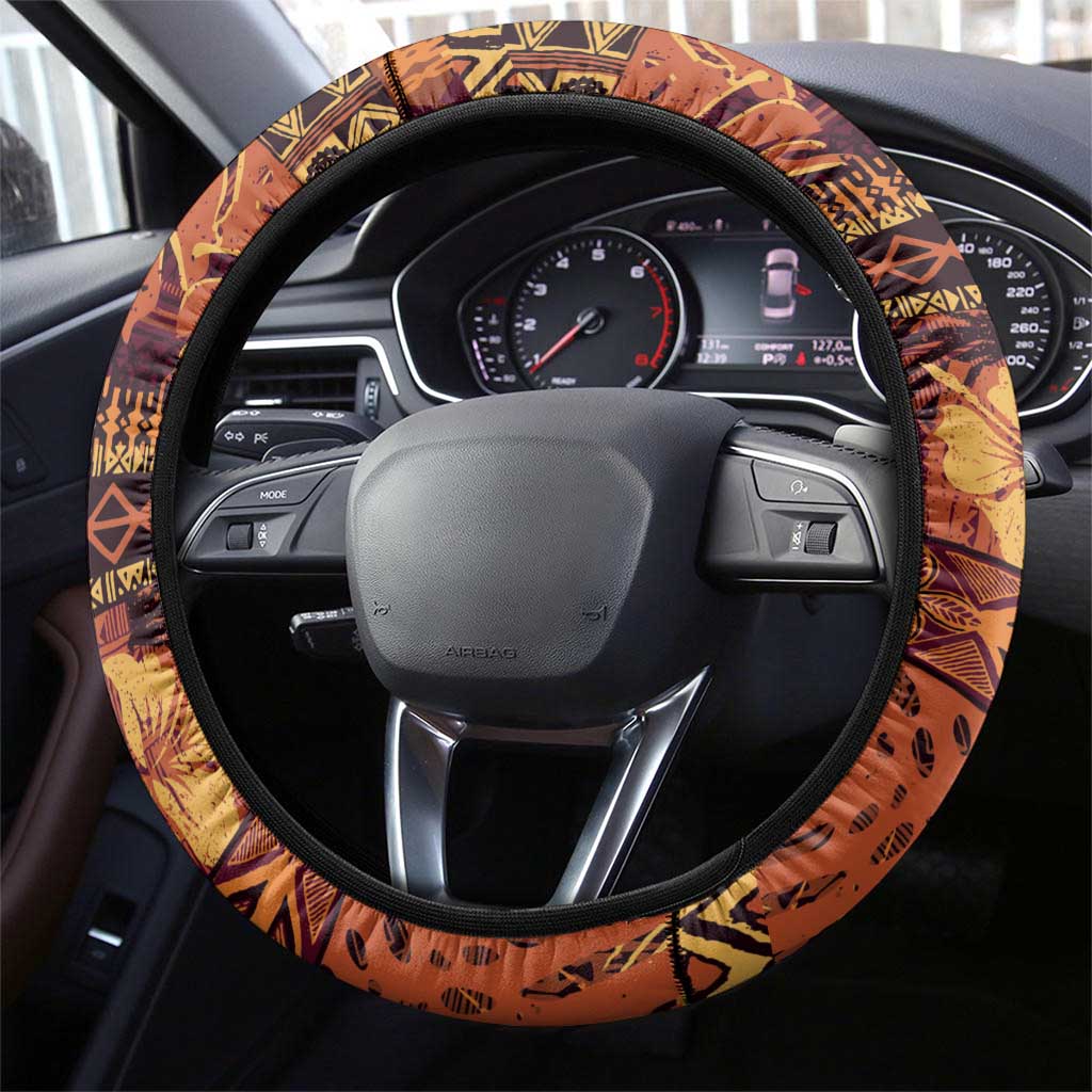 Hawaii Christmas Poinsettia Lei Steering Wheel Cover Tapa Pattern - Polynesian Pride