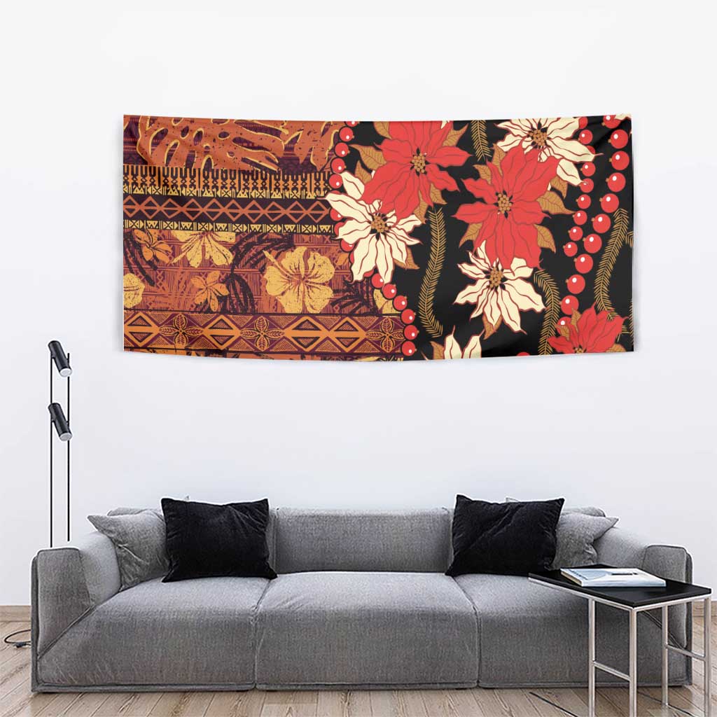 Hawaii Christmas Poinsettia Lei Tapestry Tapa Pattern - Polynesian Pride