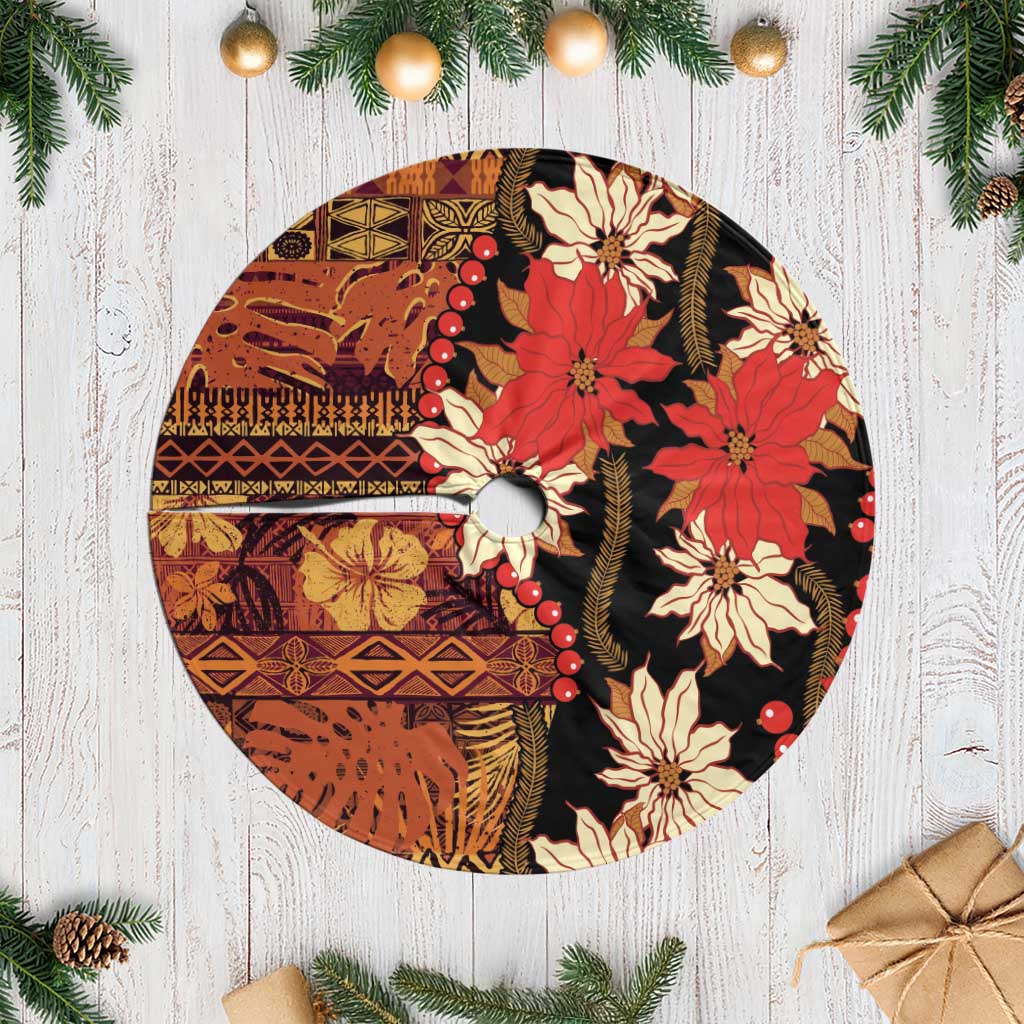 Hawaii Christmas Poinsettia Lei Tree Skirt Tapa Pattern - Polynesian Pride