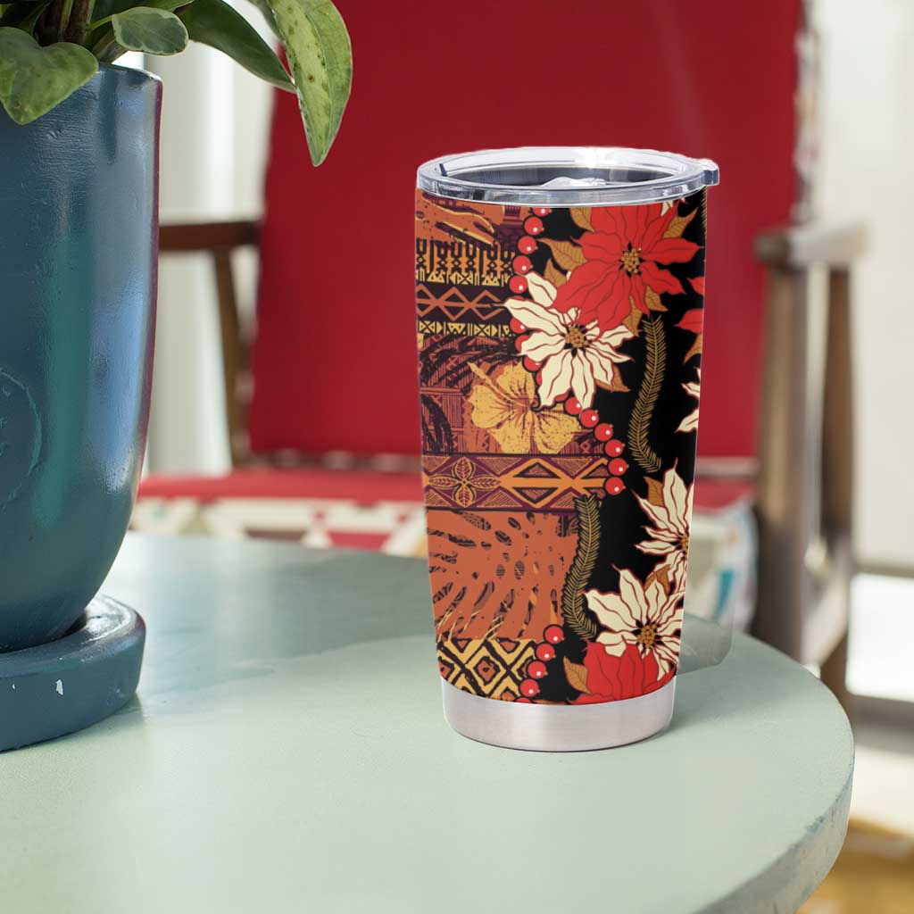 Hawaii Christmas Poinsettia Lei Tumbler Cup Tapa Pattern - Polynesian Pride