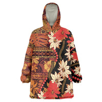 Hawaii Christmas Poinsettia Lei Wearable Blanket Hoodie Tapa Pattern - Polynesian Pride
