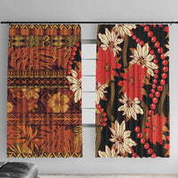 Hawaii Christmas Poinsettia Lei Window Curtain Tapa Pattern - Polynesian Pride
