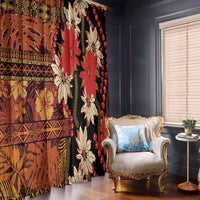 Hawaii Christmas Poinsettia Lei Window Curtain Tapa Pattern - Polynesian Pride
