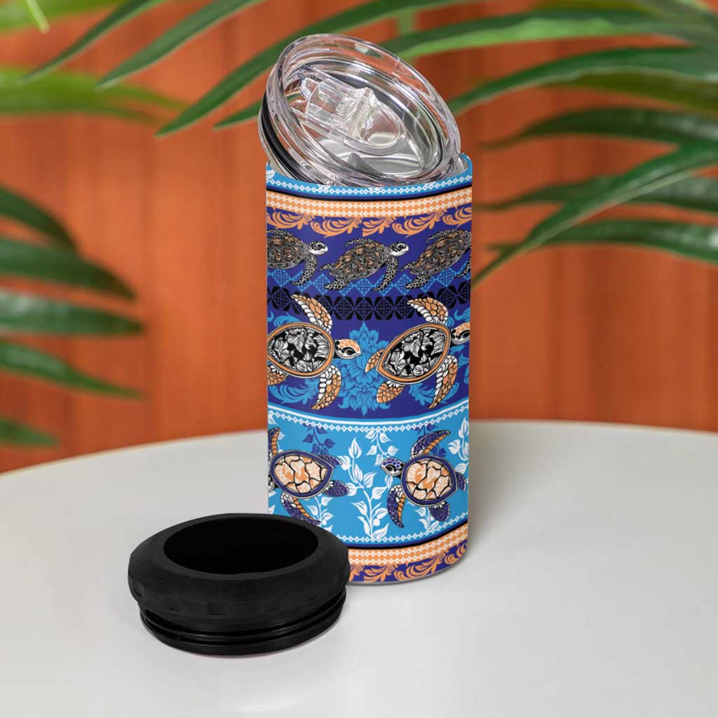 Hawaii Turtles Pattern Special Blue 4 in 1 Can Cooler Tumbler - Polynesian Pride