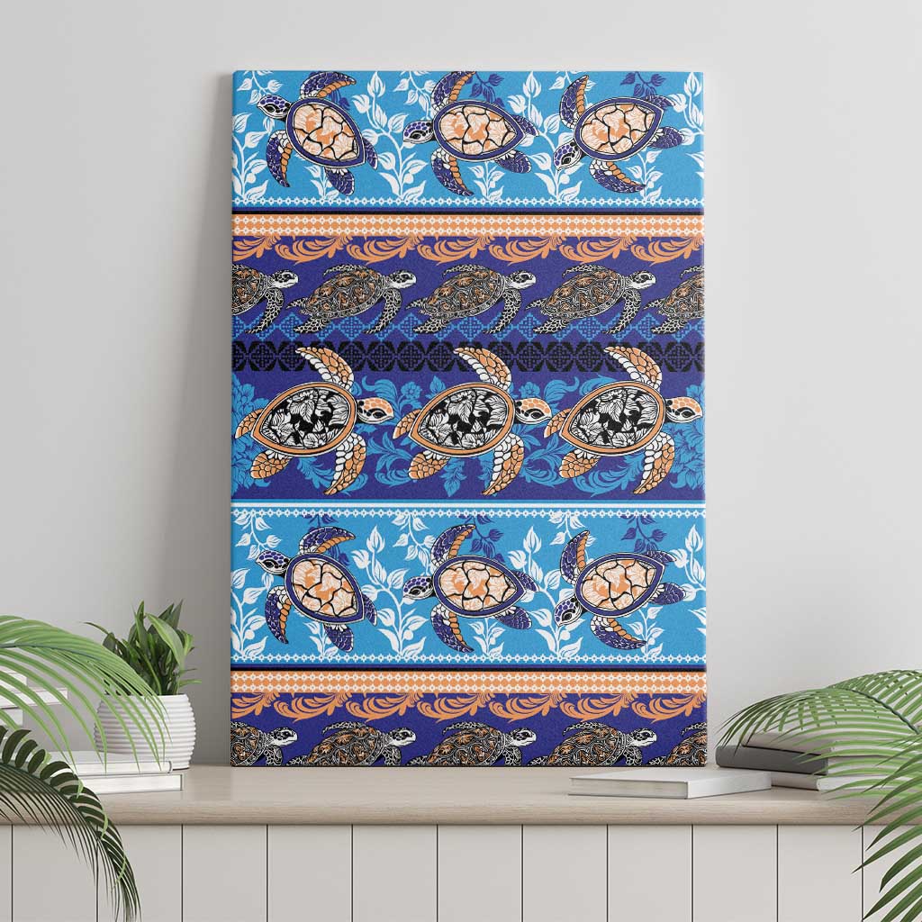 Hawaii Turtles Pattern Special Blue Canvas Wall Art - Polynesian Pride