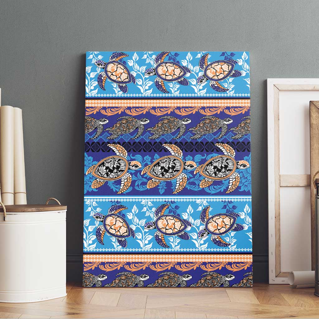Hawaii Turtles Pattern Special Blue Canvas Wall Art - Polynesian Pride