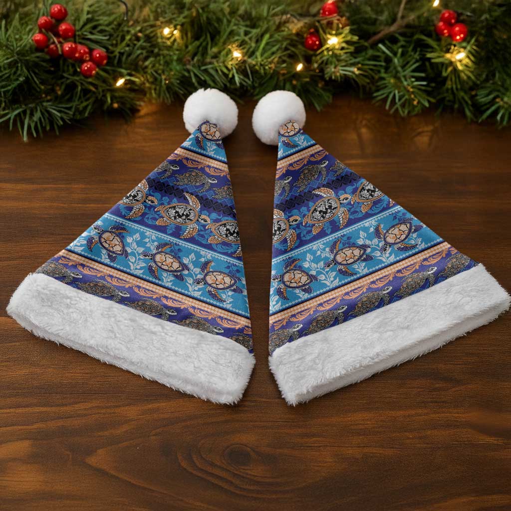 Hawaii Turtles Pattern Special Blue Christmas Santa Hat - Polynesian Pride