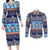 Hawaii Turtles Pattern Special Blue Couples Matching Long Sleeve Bodycon Dress and Long Sleeve Button Shirt - Polynesian Pride