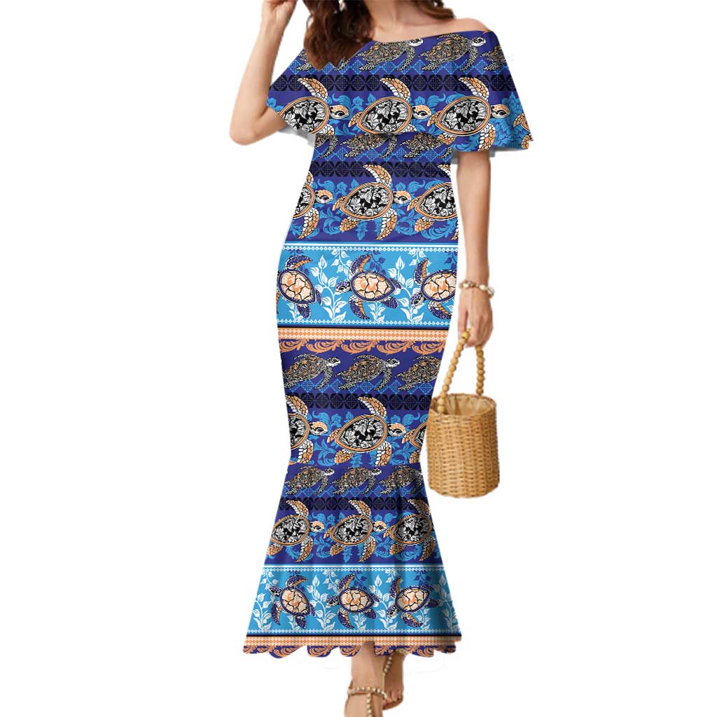 Hawaii Turtles Pattern Special Blue Family Matching Mermaid Dress and Hawaiian Shirt - Polynesian Pride
