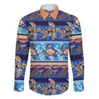 Hawaii Turtles Pattern Special Blue Family Matching Off Shoulder Short Dress and Hawaiian Shirt - Polynesian Pride