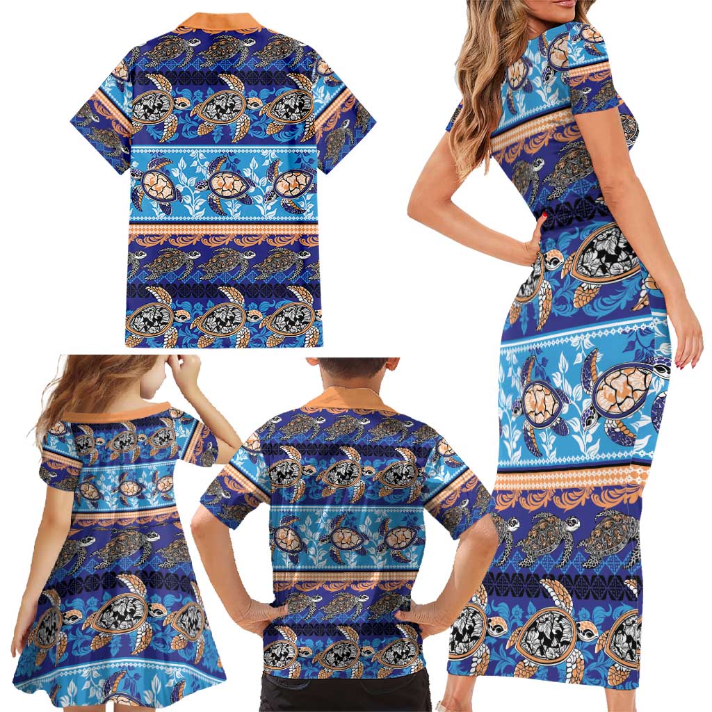 Hawaii Turtles Pattern Special Blue Family Matching Short Sleeve Bodycon Dress and Hawaiian Shirt - Polynesian Pride